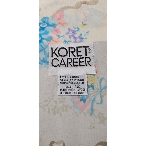 VTG Koret Career blouse sz12 cream pastel floral print button up high collar - Picture 3 of 9
